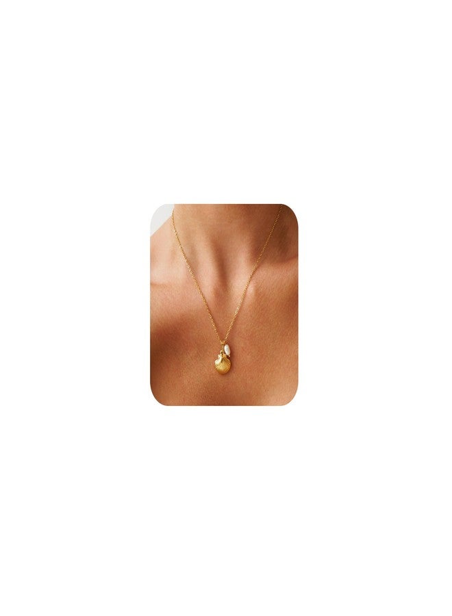 Ewrkbrㅤ Ewrkbr Summer Beach Necklace for Women,14k Gold Plated Cute Boho Pearl Shell Choker Necklaces for Women Trendy Dainty Seashell Gold Charm Necklace Waterproof Jewelry Womens - Image 1